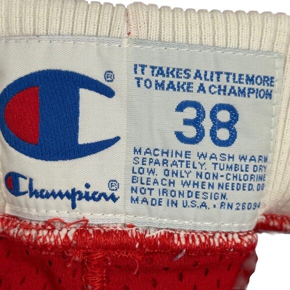 Vintage 90s NBA Chicago Bulls Champion Pro Cut Game Shorts sz 38 Red USA Made - Picture 16 of 16